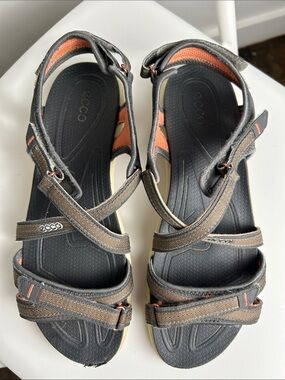 ECCO Men’s Sport Sandals Gray Orange Hook & Loop Outdoor EU 41 US 7-7.5